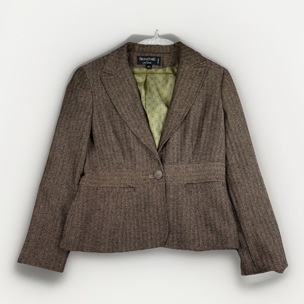Signature By Larry Levine Women Blazer Sz 10P Petite Lined Brown